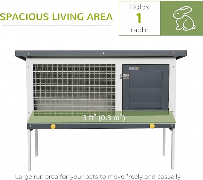 PawHut 35" Wooden Rabbit Hutch Indoor, Bunny Cage Outdoor, Guinea Pig House with Pull-Out Tray, and Openable Asphalt Roof, Black