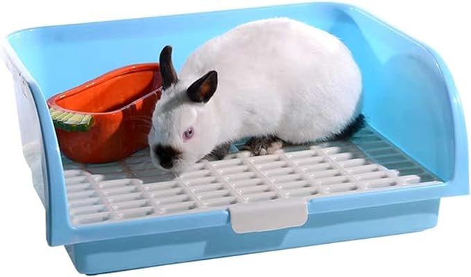 Hamiledyi Large Rabbit Litter Box Corner Bedding Box Chinchilla Toilet Trainer Square Potty Pet Pan for Adult Guinea Pig, Galesaur.Ferret and Other Animals Blue
