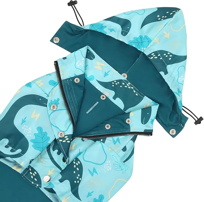 HDE Dog Raincoat Poncho Double Layer Zip Rain Jacket with Removable Hood, Leash Hole for Small to 3XL Dogs and Puppies Dinosaurs - L