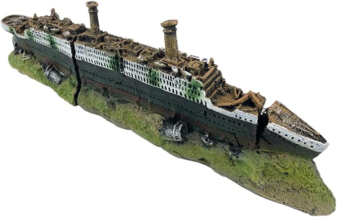 Titanic Shipwreck Aquarium Decorations Ship Wreckage Aquarium Ornament for Fish Tank Sunken Ship Ornament Aquarium Environment Friendly Decorations – Medium (White)