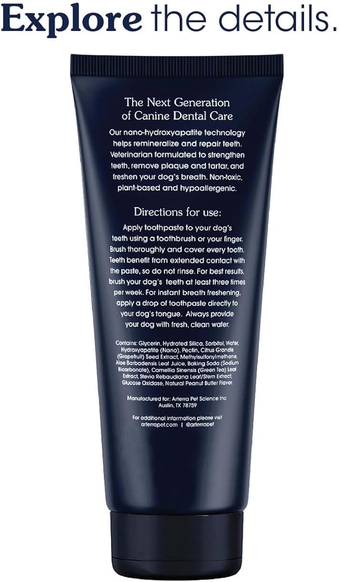 Remineralizing Dog Toothpaste – Vet-Grade, with Nano-Hydroxyapatite, Reverses Early-Stage Decay, Cleans Teeth, Reduces Tartar, Freshens Breath by Arterra Pet Science, Plant-Based, Natural Flavor, 4oz