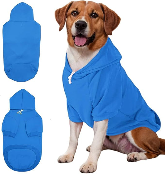 Large Dog Hoodie Sweater with Leash Hole and Pocket, Fleece Lined Hooded Large Dog Sweatshirt, Soft Warm Winter Clothes for Medium Large Dogs & Cats (Blue Dog Hoodie, 4XL)