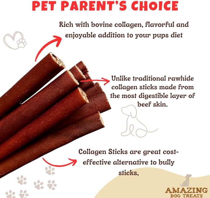 Amazing Dog Treats 12 Inch Collagen Stick - (50 Count)- Collagen Sticks for Dogs - No Hide Dog Bones