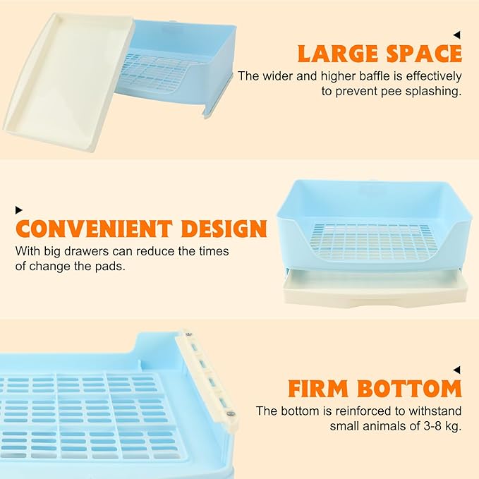 BWOGUE Large Rabbit Litter Box Toilet,Potty Trainer Corner Bedding with Drawer Larger Pet Pan for Adult Guinea Pigs, Rabbits, Hamster, Chinchilla, Ferret, Galesaur, Small Animals(Blue)
