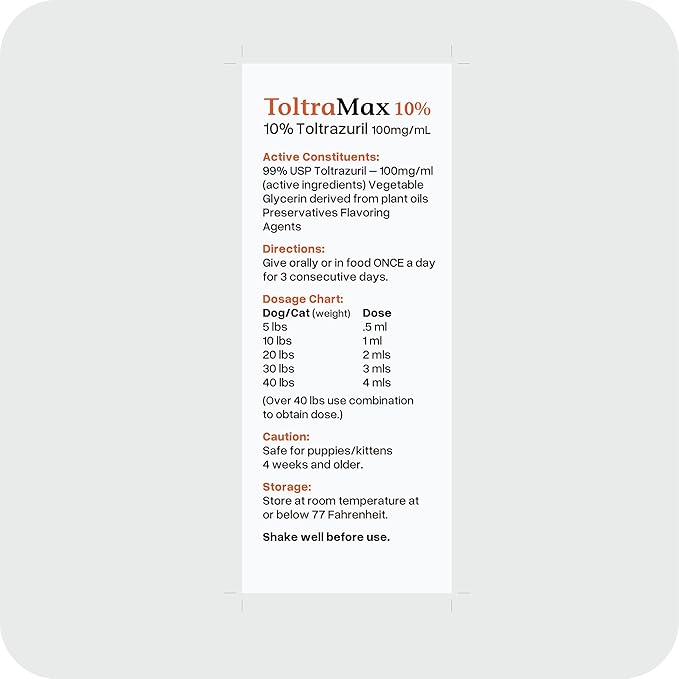 Toltrazuril 10.0% for Horses, Dogs, Cats, 120mL/4 Ounce, for Non-Food Chain Animals, Peanut Butter