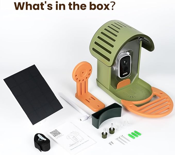 Smart Bird Feeder with Camera, 2.5K UHD Bird Feeder Camera Solar Powerd, Sensitive AI Identification, Instant Alerts Capture Video, IP66 Waterproof for Outdoor, Ideal Gift, Green