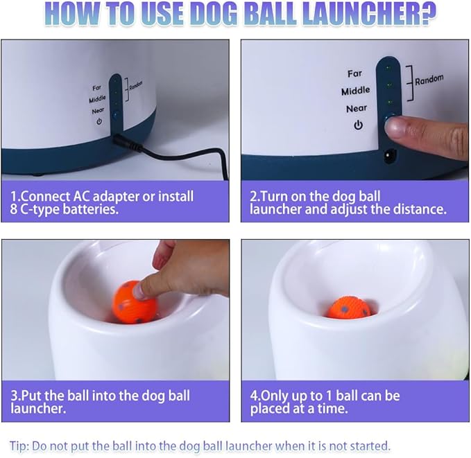 Automatic Ball Launcher for Dogs, Dog Fetch Ball Thrower Launcher, 4 Adjustable Distances, Interactive Pet Self Playing for Small Dogs and Puppies with 10 Balls (2 inches)