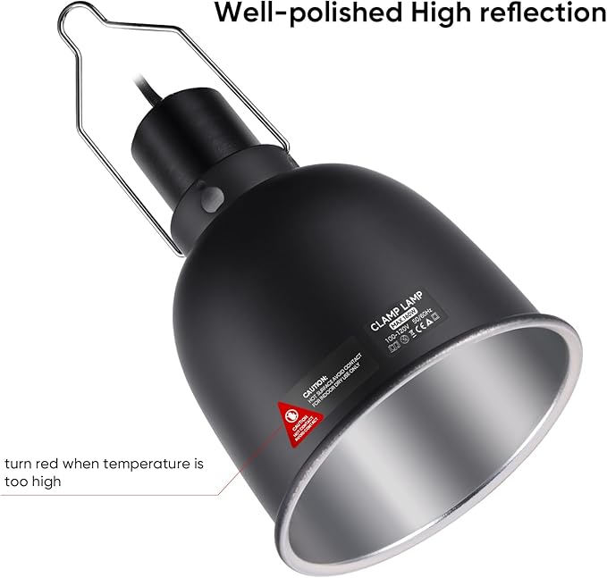 5.5inch Reptile Heat Lamp with Thermostat, Reptile Light Fixture with Dimming Thermostat, Deep Dome Lamp Fixture with 100W Ceramic Heat Emitter for Bearded Dragon, Turtles, Snake and Lizard