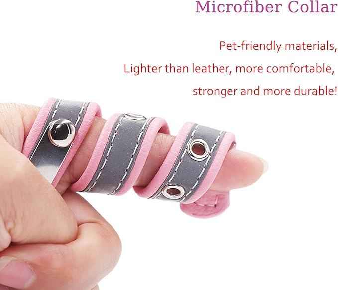 Yonsbox Custom Personalized Reflective Dog Collar with Name Plate Engraved Cute Dog Collars for Male Female Boy Girl Large Dogs Pink, L