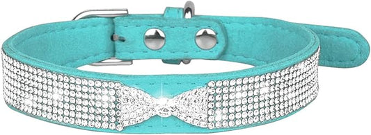 Cute Dog Collar with Bling Rhinestone, Fancy Crystal Diamond Glitter Pretty Jewel Soft Cat Collars for Small Medium Large Breed Dogs Girl Female Pet Puppy Kitten Terrier (XS, Light Blue4)
