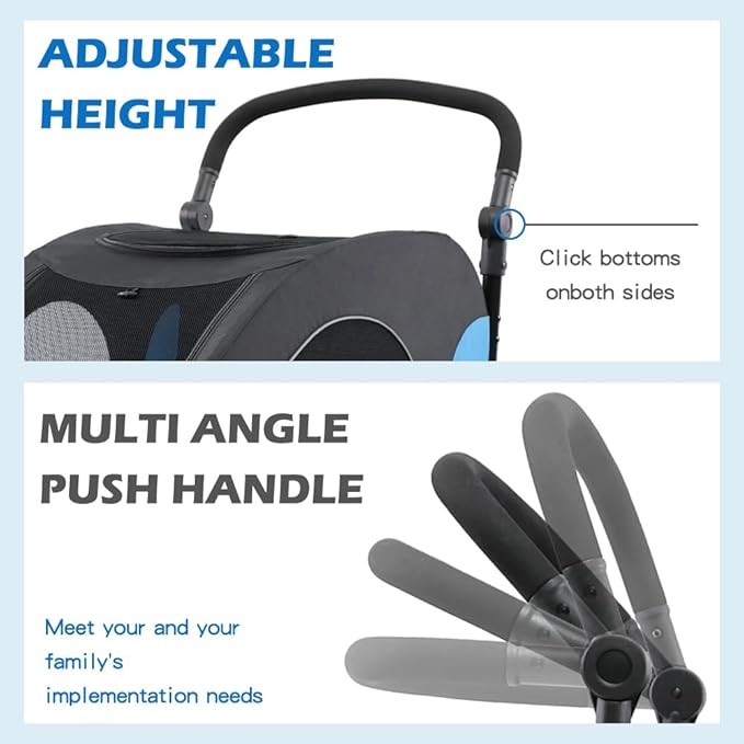 MekkMom Large Dog Cart - Adjustable Handle, Lightweight Foldable Pet Cart, Four Sided Ventilation, 360 Degree Rotating Front Wheel, Capacity 77 Pounds, Suitable for Travel and Exploration - Blue