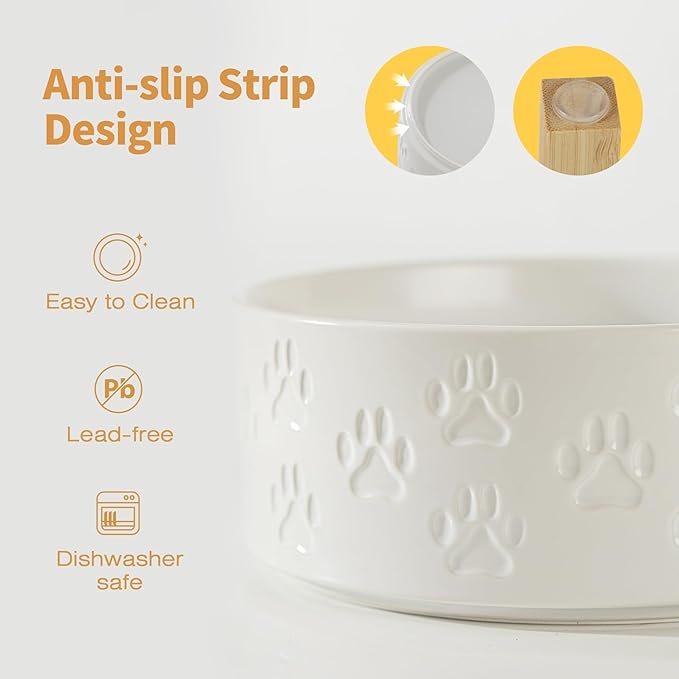 2 Pack Elevated Ceramic Dog Bowls, 5.1 inch Raised Dog Bowl Stand, 2-Height Adjustable for Toy Breed Dogs, Cats, Puppy, Protects Cervical Spine (Double Bowls + Double Stands - White, 5.1 inch)