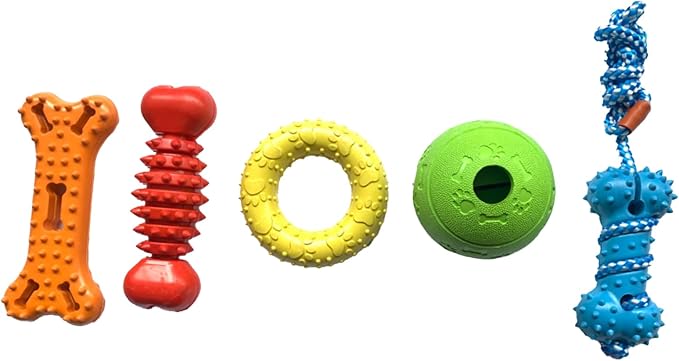 Jalousie Plush & Rope Dog Toys - Squeaky, Premium Rubber (5 Pack for Small/Medium Dogs & Puppies)