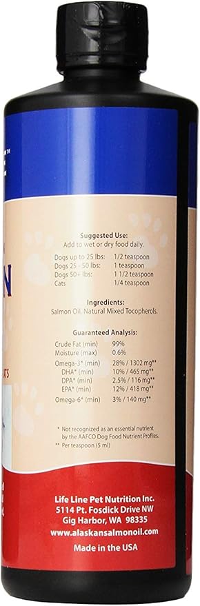 Life Line Wild Alaskan Salmon Oil Omega-3 Supplement for Dogs and Cats | DHA & EPA for Healthy Skin, Coat, Brain & Heart – 26 oz