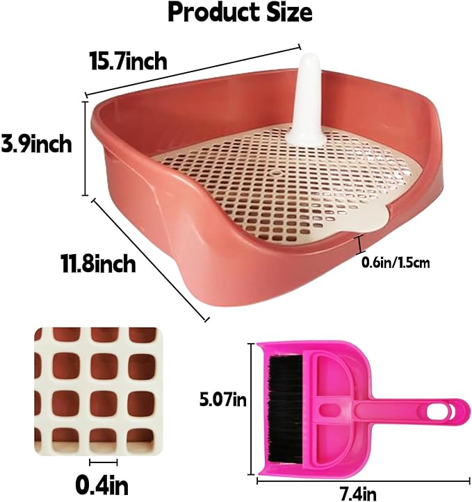 Tfwadmx Rabbit Litter Box Guinea Pig Litter Boxes Small Animal Toilet Corner Pan Rectangle Potty Trainer for Ferret, Chinchilla(15.7" x 11.8" x 3.9",Red)