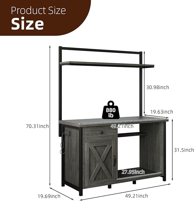 4ever2buy 55-75 Gallon Fish Tank Stand with Power Outlet, Led Light, Heavy Duty Aquarium Stand with Cabinet for Fish Tank Accessories Storage, Shelf, for Turtle Tank, Reptile Terrarium, 1100 LBS, Gray