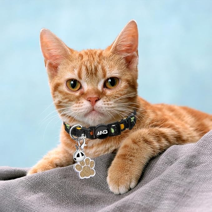 Personalized Breakaway Cat Collars - ID Tag, Bell, Bowtie - Safety Quick-Release, Customized for Girls & Boys Cats (Polka dot-Black)