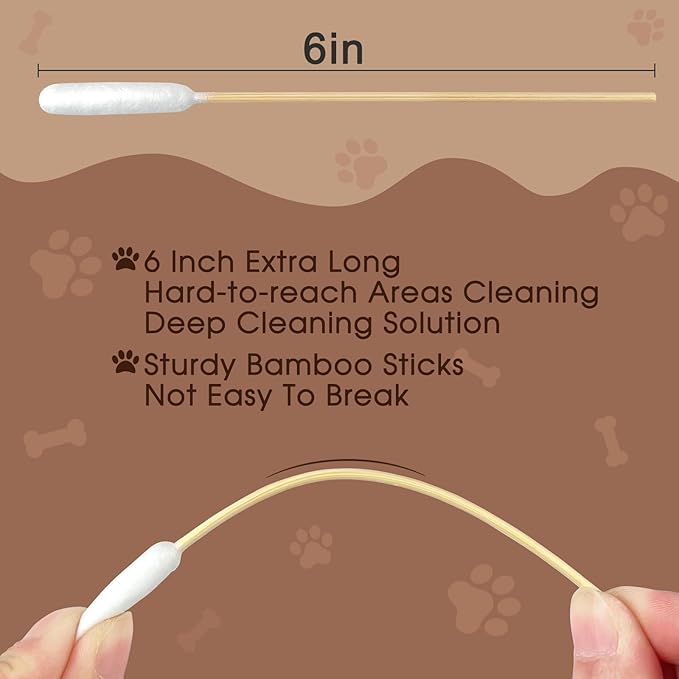 eyxformula Dog Ear Cleaning Swabs - Professional 6-inch Bamboo Sticks Long Cotton Swabs with Extra-Long Cotton Tips - Ideal Solution for Dog Ear Cleaning, Itch Relief, Ear Infection Prevention