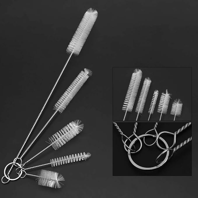 FDIT 5 Pcs Stainless Steel White Aquarium Cleaning Brush,Fish Tube Washing Brush Cleaner Clean Tool Set