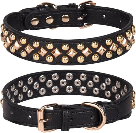 Spiked Dog Collar, Mushrooms Rivet Studded Adjustable Pu Leather Pet Collars for Cats Puppy Dogs (S, Black3)