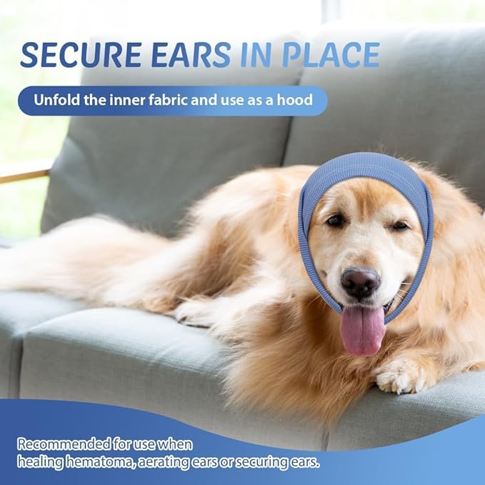 Dog Calming Hoodie Snood for Ear Care, Cat & Dog Ear Muffs (Blue, S)