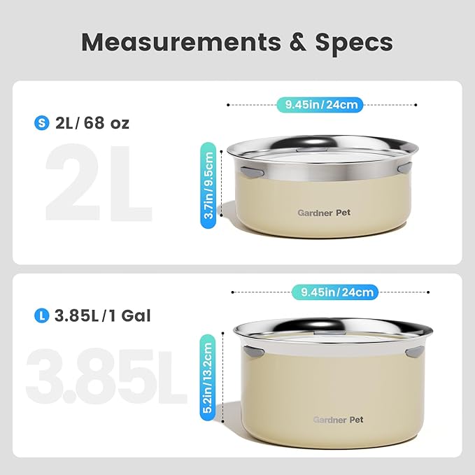 Gardner Pet Slow Water Bowl for Dogs, 2L/68oz Spill-Proof Pet Water Bowl with Floating Disk, Stainless Steel No-Spill Water Dispenser for Small & Medium Pets