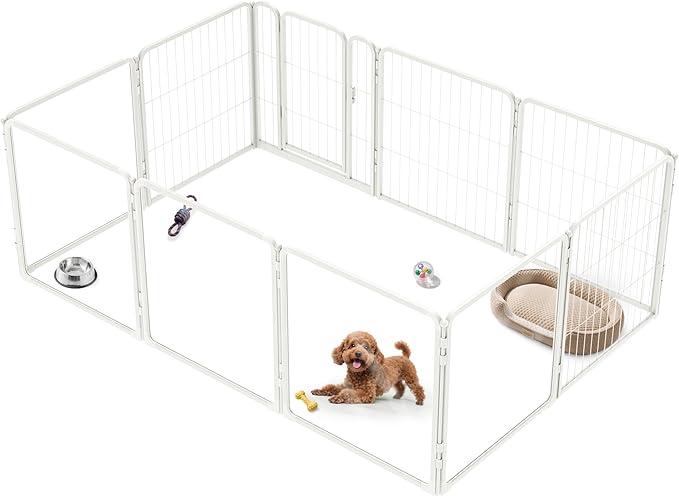 FXW Homeplus Unleashed Indoor Dog Playpen - Stress-Free and Safe Play, Heavy Duty 24 Inch 5 Acrylic Panels + 5 Wire Panels Dog Pen for Puppy and Small Dogs, White│Patented