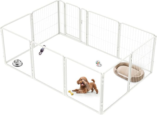 FXW Homeplus Unleashed Indoor Dog Playpen - Stress-Free and Safe Play, Heavy Duty 24 Inch 5 Acrylic Panels + 5 Wire Panels Dog Pen for Puppy and Small Dogs, White│Patented
