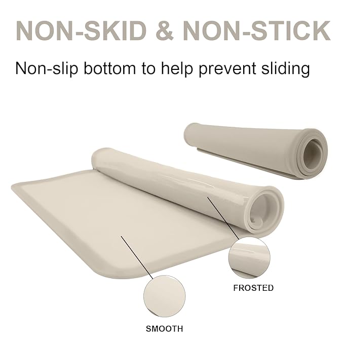 KVK Silicone Placemat for Toddles Kids Non-Slip Reusable Portable Baby Placemats for Restaurant Stain-Proof Children Food Mats Eating Table Mat 2 Pack (Ecru)
