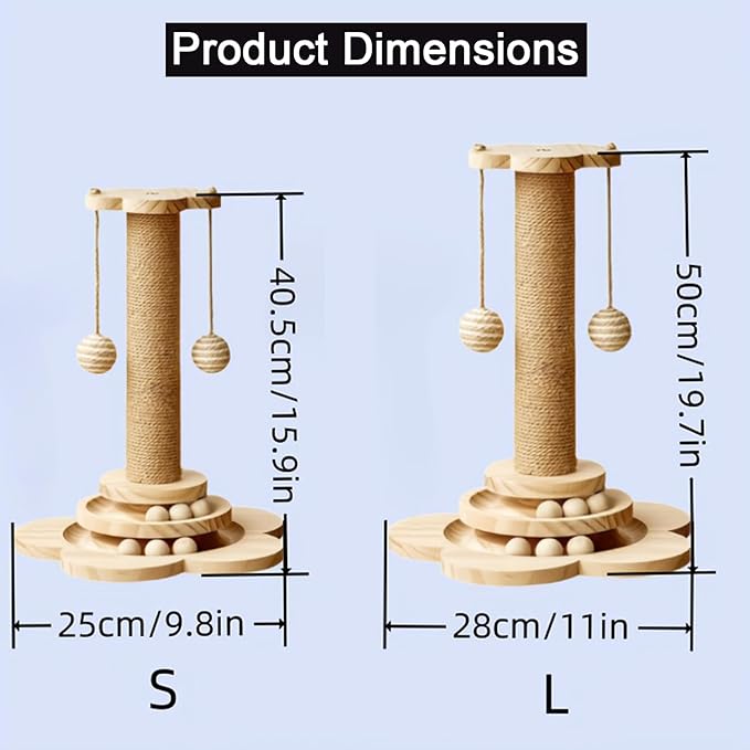 Cat Scratching Post 16'' Tall Cat Scratching Posts for Indoor Cats Adults with Hanging Ball and Interactive Wooden Ball Sisal Rope Cats Scratch Post