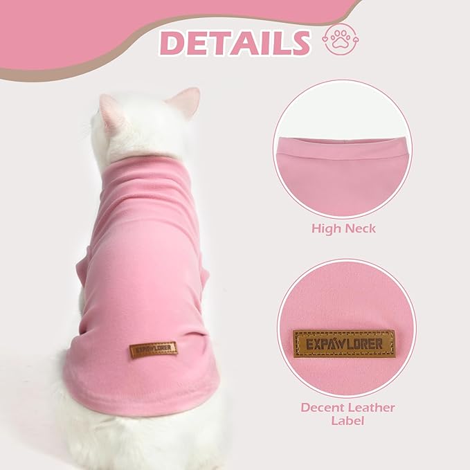 EXPAWLORER Soft Cat Sweater - Sweaters for Cats Only Warm Kitten Clothes, Fall and Winter Pet Coat Pullover Design, Fleece Sweatshirt Clothing Also for Puppy Small Dogs, Pink Small