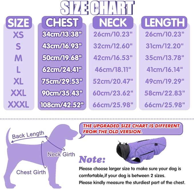 EMUST Thick Winter Dog Coat for Medium Boys - with Harness Hole for Cold Weather - Purple, M