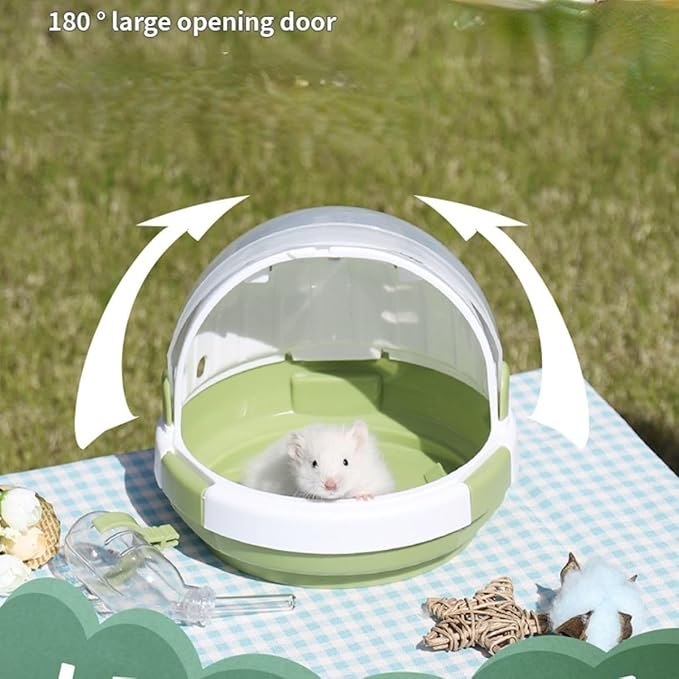 Hamster Carrier Cage with Lovely Cover and Chain Portable Cages Small Animals Carry Travel Case with Water Bottle Plastic Breathable Outgoing Cage for Dwarf Hamster Guinea Pig (Blue)