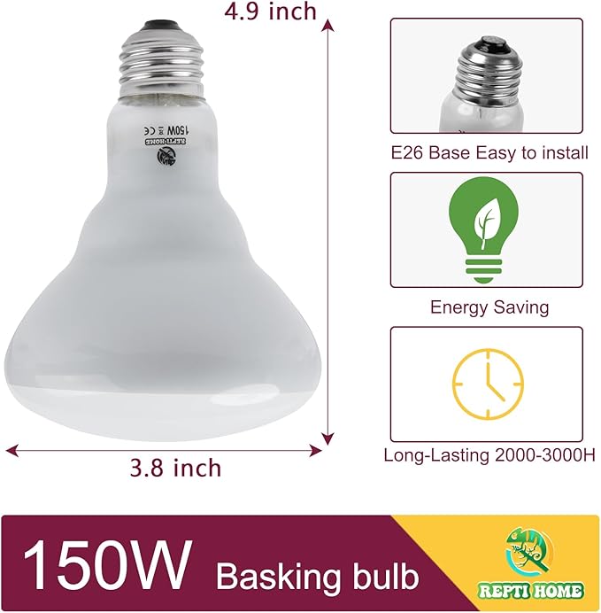 150W Reptile Heat Lamp Bulb,Basking Spot Lamp Bulb for Reptiles & Amphibians,Reptile Daylight Heat Bulb for Bearded Dragon, Lizard, Turtle