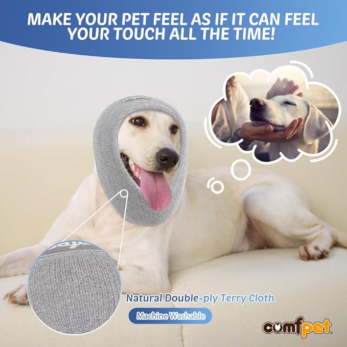 Ear Wraps for Dogs Cats, Thickened Dog Snood for Ear Hematoma Recovery, Pet Ear Muffs for Anxiety Relief & Noise Canceling, Grooming & Force Drying Cover, Calming Neck & Ear Warmer (Gray, M)