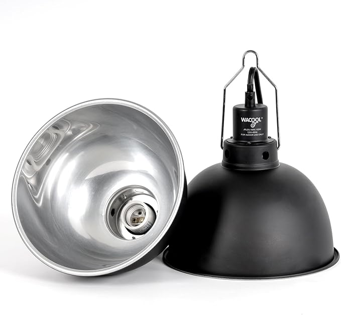 Reptile Light Fixture 2 Pack, 8.5 in Deep Dome Reptile Heat Lamp Fixture, Optical Reflection Terrarium Light Fixture for Reptile UVB UVA Heat Basking Bulbs, Separate Switch & Hook