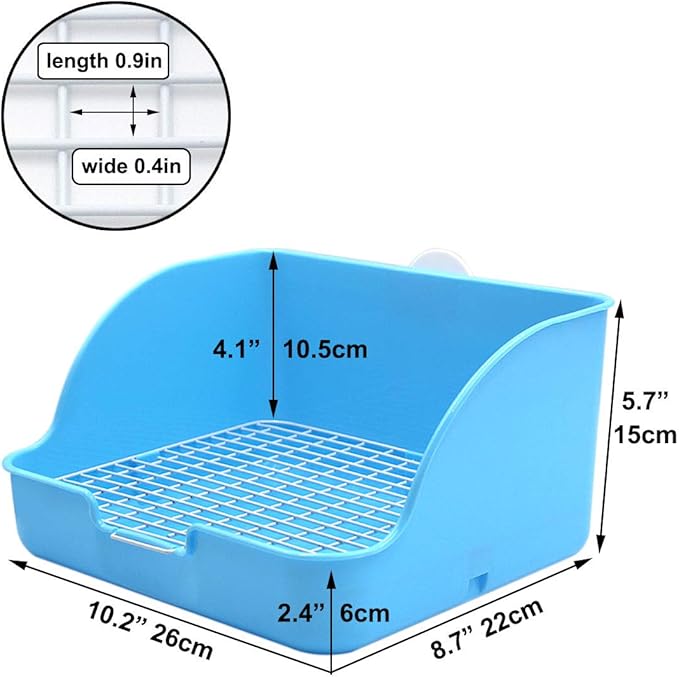 Rat Small Litter Box, 10"x8" Square Corner Litter Box Training Pan with Grid Potty Tray Toilet for Cage Small Animal/Rabbit/Guinea Pig/Bunny/Ferret (Blue)