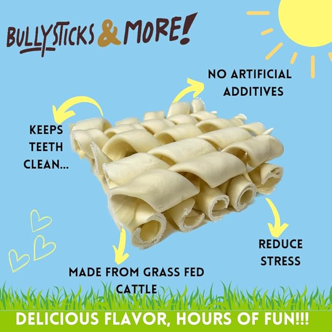 BULLYSTICKS & MORE 6 Inch Beef Cheek Springs for Dogs (10 Count) - Bully Springs Dog Chews - No Hide Bones