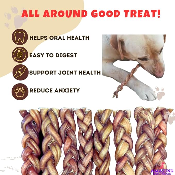 Amazing Dog Treats 6" Braided Bully Stick (10 Pcs/Pack) - Bully Stick for Dogs - Made from Premium Grass Fed Argentinian Beef