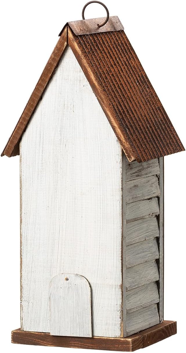 Glitzhome Decorative Bird Houses for Outdoors,14.75" H Distressed Bluebird House Solid Wood Hanging Bird House Home Inspiration Decorative Pet Cottage Outdoor Garden Birdhouse,Washed White