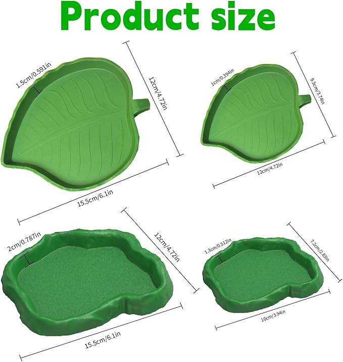 4pcs Leaf Reptile Food Water Bowl,Bowls Turtle Feeding Dishes,Tortoise Habitat Accessories Food and Water Feeder,for Tortoises, Lizards, Geckos and Other Reptiles 2 Sizes