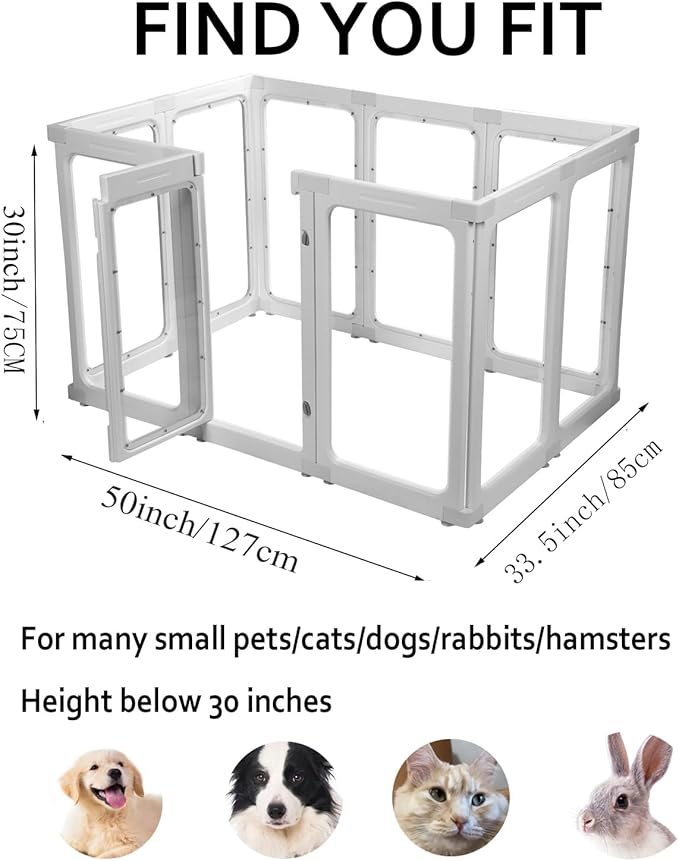 Clear Acrylic Dog Playpen Indoors, Sturdy Dog Play Pen with Door - 10 Panels, 30 Inch High, Easy Assembly, Puppy Playpen for Small and Medium Pets