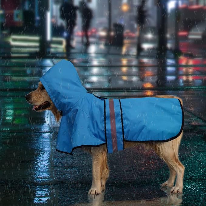 Candofly Sky Blue Waterproof Raincoat, Adjustable Reflective Hooded Poncho Dog Rain Jacket (Small)