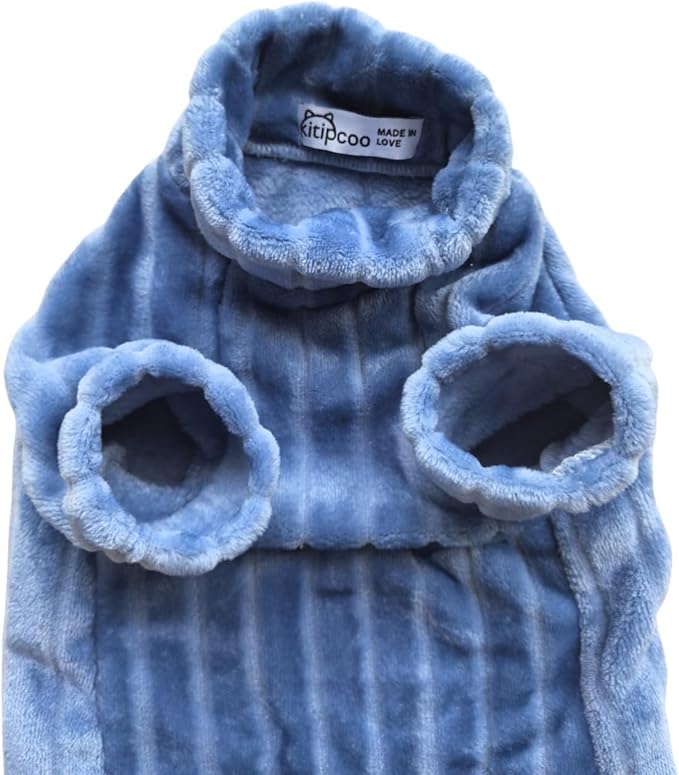 Turtleneck Sweater for Sphynx Cat Soft Coral Fleece Cat Clothes Thick Winter Warm Outfit Coat for Hairless Cats and Small Dogs Apparel with Sleeves (Blue, L (7-8.5 lbs))