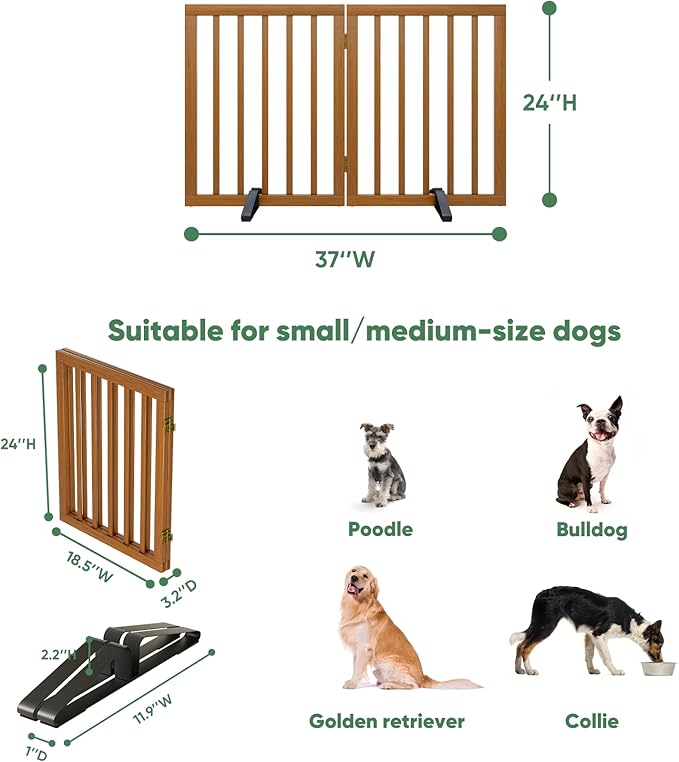 Dog Gate for Doorways, Foldable Dog Gate Indoor for Doorways Bedroom 2 Panels (Walnut)