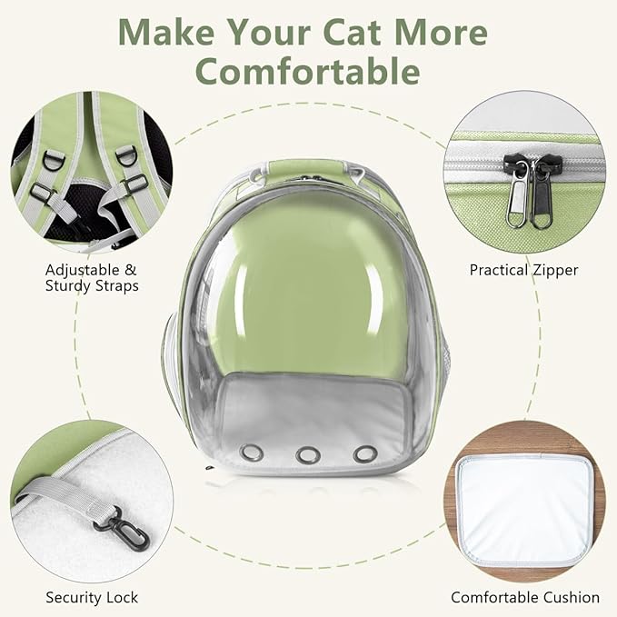 Cat Backpack Carrier Bubble Expandable Foldable Breathable Pet Carrier Dog Carrier Backpack for Large Big Cats Hiking, Travelling, Camping (Back Expandable-LightGreen)