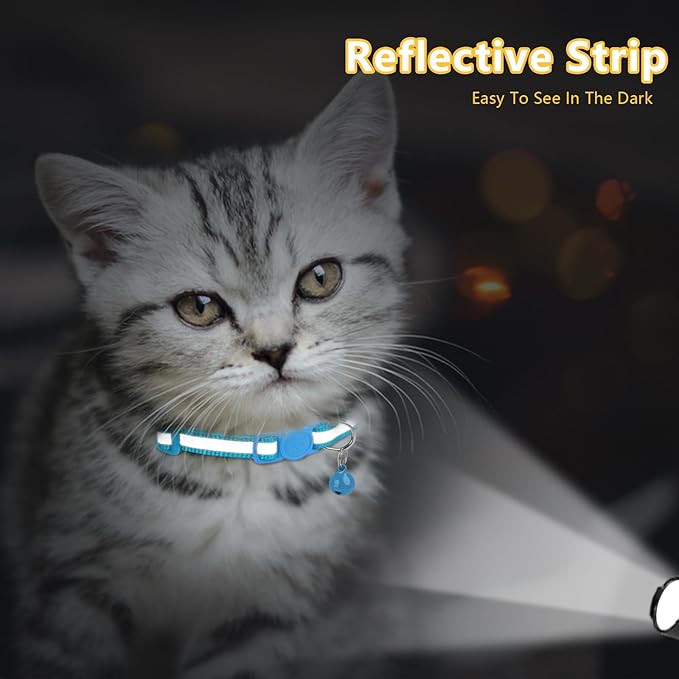 Taglory Kitten Collar Breakaway with Bell, 2 Pack Girl Boy Pet Kitten Collar Adjustable 6-8 Inch for 2-6 Months Cat, SkyBlue