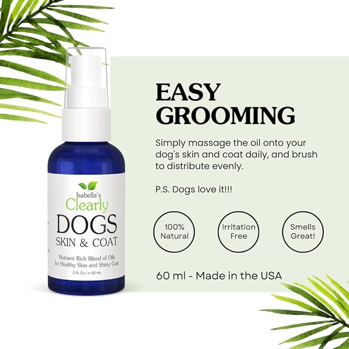 Natural Skin & Coat Oil for Dogs | Skin Soother with Coconut, Almond and Olive Oils | Soothe Dry Skin, Allergies and Skin Irritation | Add Softness and Shine to a Dull Coat | Made in The USA
