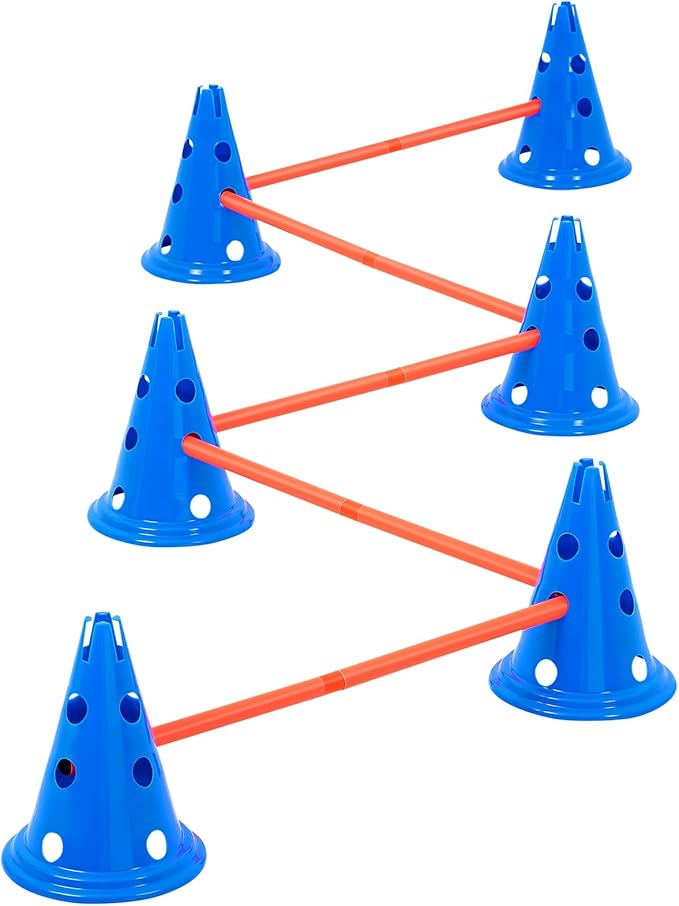 VEVOR 6 Sets Dog Agility Hurdle Cone Set, 12 Agility Cones 6 Agility Rods 2 Rod Buckles, Dog Agility Course Backyard Set Puppy Obstacle Course Jump with Storage Bag, Pet Outdoor Games