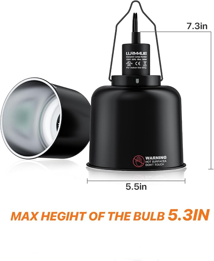 2 Pack 5.5" Deep Dome Reptile Heat Lamp Fixture with Clamp, ETL Certified Ceramic Socket for UVA/UVB Basking Bulbs & Heat Emitters, for Bearded Dragons, Turtles, Lizards, Snakes, Geckos, Terrariums